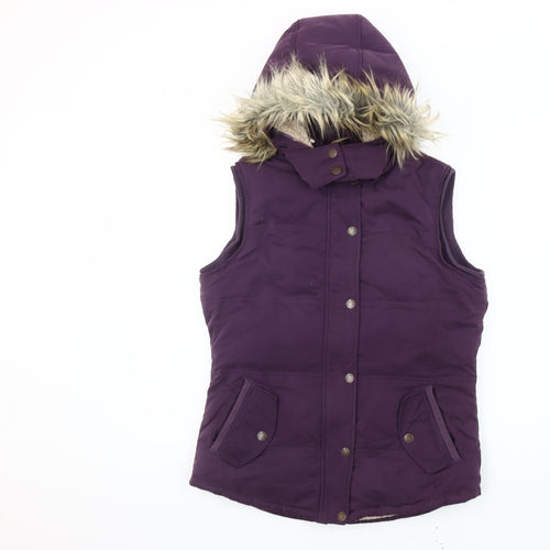 Fat Face Women’s Purple Fur Trim Hooded Puffer Waistcoat Size 10