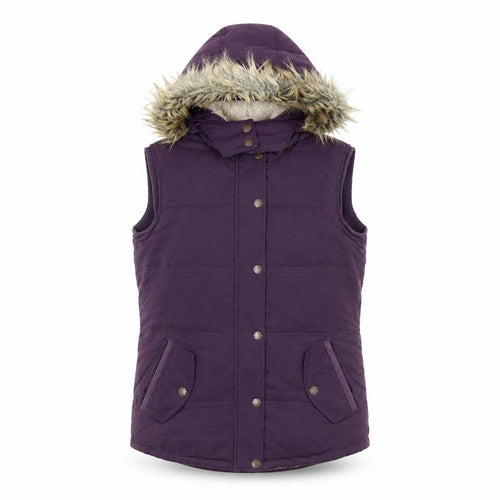 Fat Face Women’s Purple Fur Trim Hooded Puffer Waistcoat Size 10