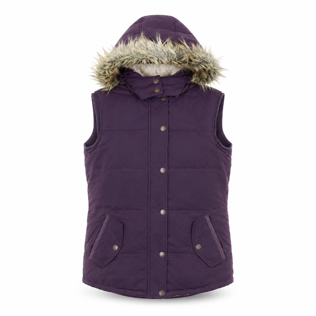 Fat Face Women’s Purple Fur Trim Hooded Puffer Waistcoat Size 10