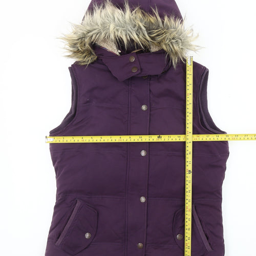 Fat Face Women’s Purple Fur Trim Hooded Puffer Waistcoat Size 10