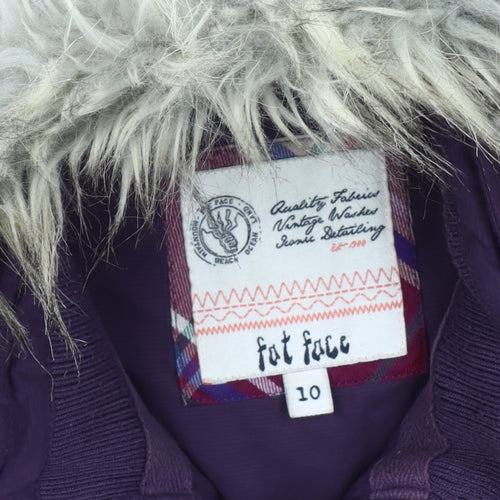 Fat Face Women’s Purple Fur Trim Hooded Puffer Waistcoat Size 10