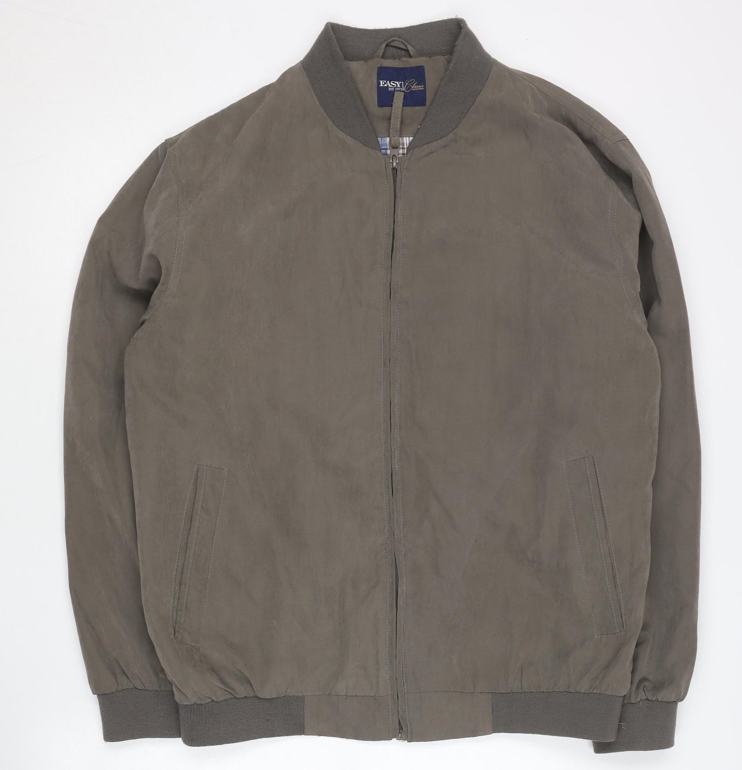 Easy Classic Men’s Brown Bomber Jacket M Polyester Zip Casual