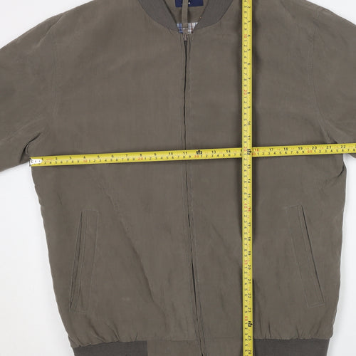 Easy Classic Men’s Brown Bomber Jacket M Polyester Zip Casual