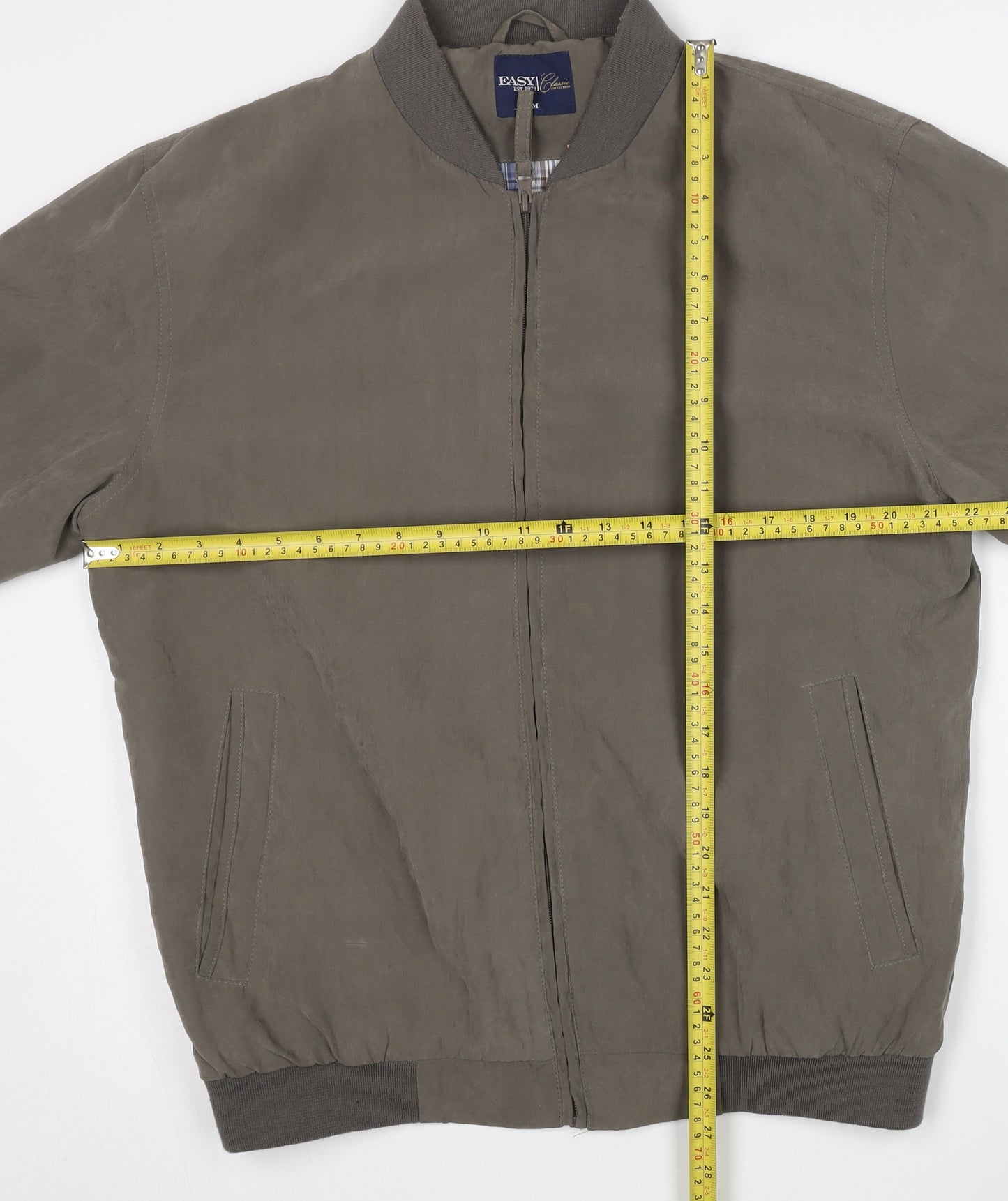 Easy Classic Men’s Brown Bomber Jacket M Polyester Zip Casual