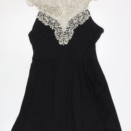 AX Paris Women Black Lace Fit & Flare Dress M Party Cocktail