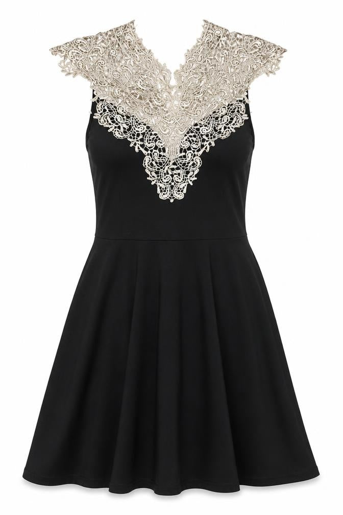 AX Paris Women Black Lace Fit & Flare Dress M Party Cocktail