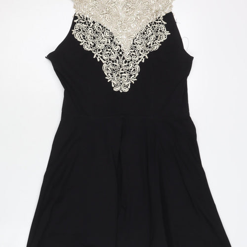 AX Paris Women Black Lace Fit & Flare Dress M Party Cocktail