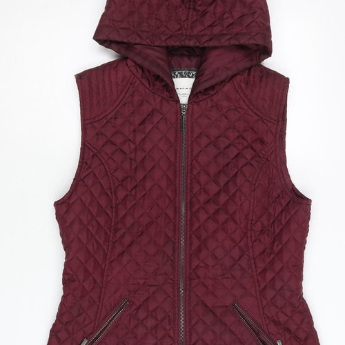 New Look Womens Red Quilted Hooded Waistcoat UK 12 Sleeveless