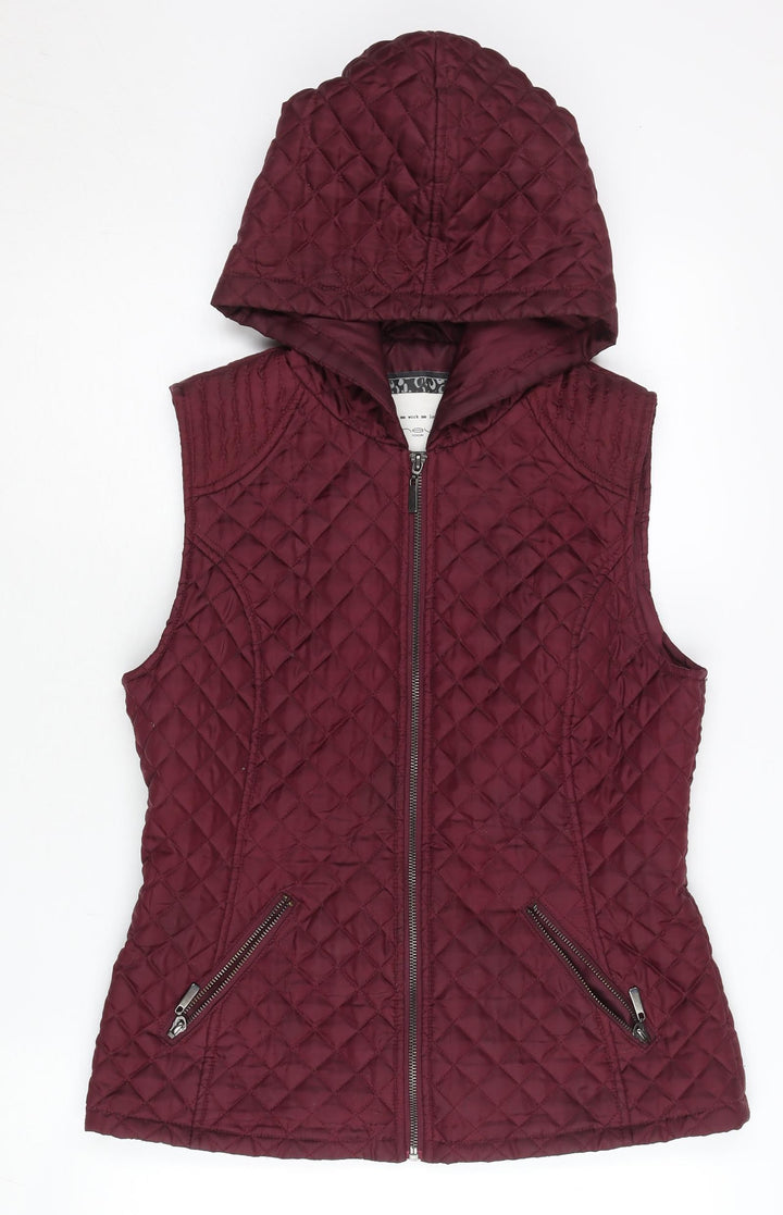 New Look Womens Red Quilted Hooded Waistcoat UK 12 Sleeveless