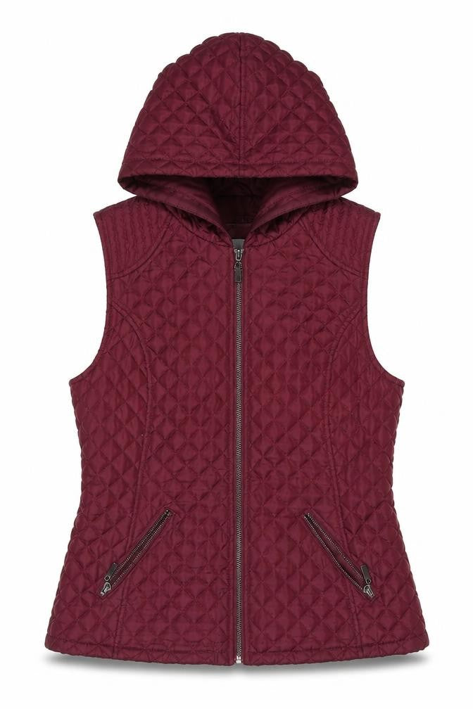 New Look Womens Red Quilted Hooded Waistcoat UK 12 Sleeveless