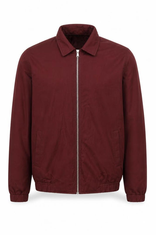 Front view of Topman men’s red m jacket cotton polyester basic full zip casual
