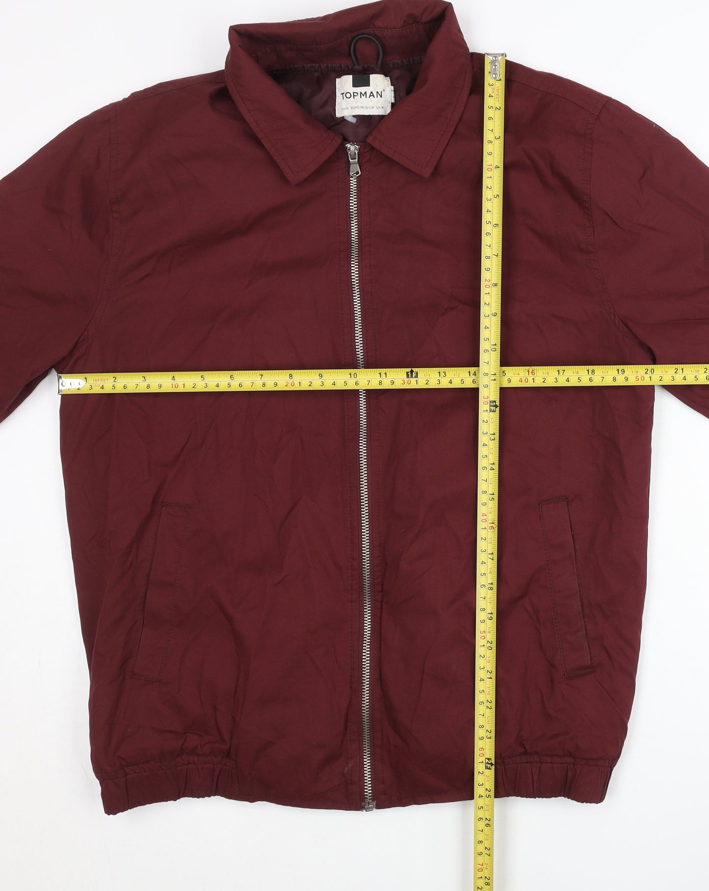 Topman Mens Red M Jacket Cotton Polyester Basic Full Zip Casual