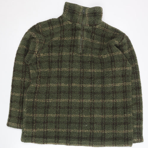 Moto Mens Green Fleece Checked 1/4 Zip Pullover Sweatshirt Size S