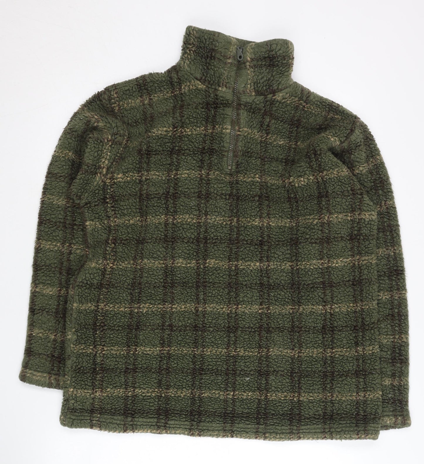 Moto Mens Green Fleece Checked 1/4 Zip Pullover Sweatshirt Size S