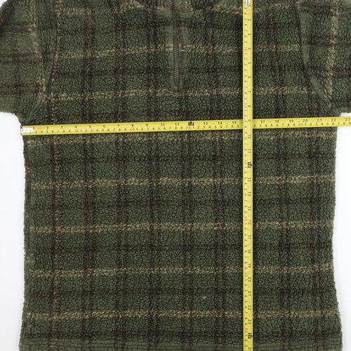 Moto Mens Green Fleece Checked 1/4 Zip Pullover Sweatshirt Size S