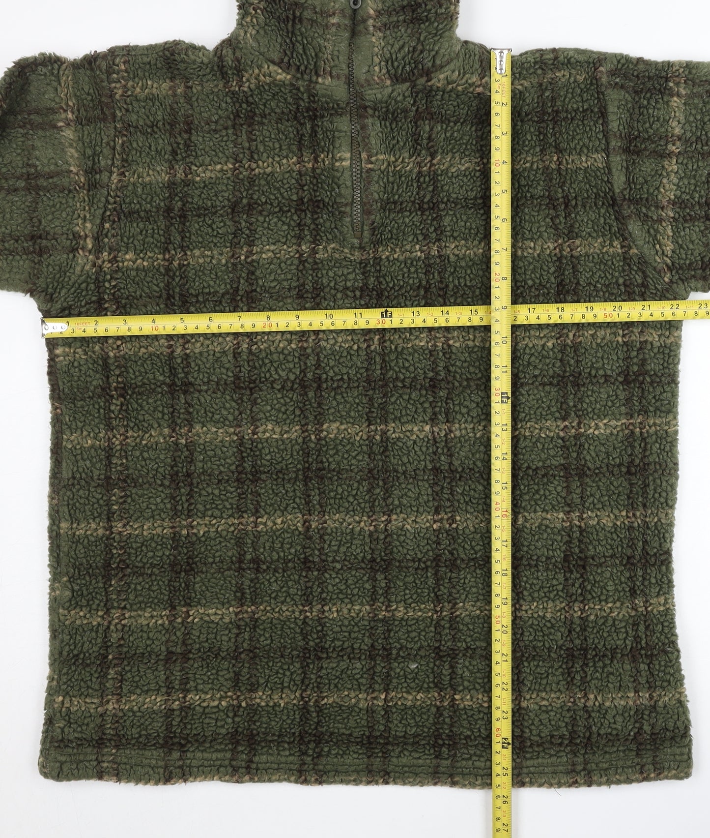 Moto Mens Green Fleece Checked 1/4 Zip Pullover Sweatshirt Size S