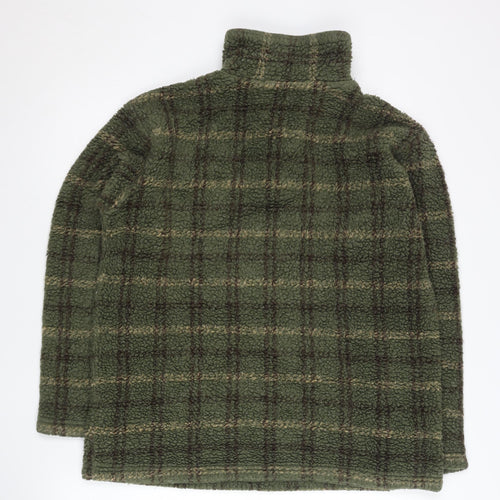 Moto Mens Green Fleece Checked 1/4 Zip Pullover Sweatshirt Size S