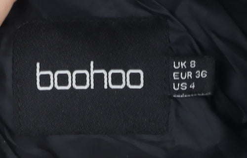 Boohoo Women’s Black Puffer Jacket Size 8 Quilted Winter Coat