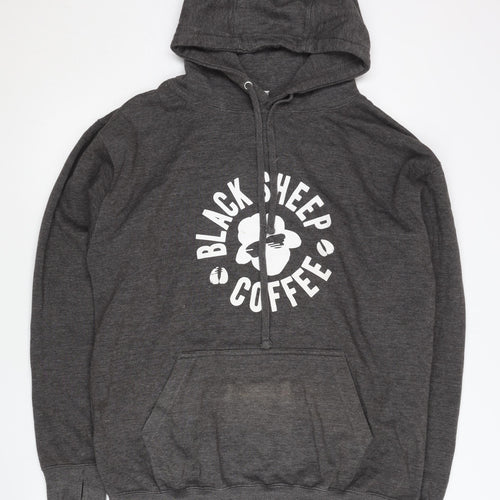 Just Hoods Men’s Grey Pullover Hoodie L Graphic Coffee Quote