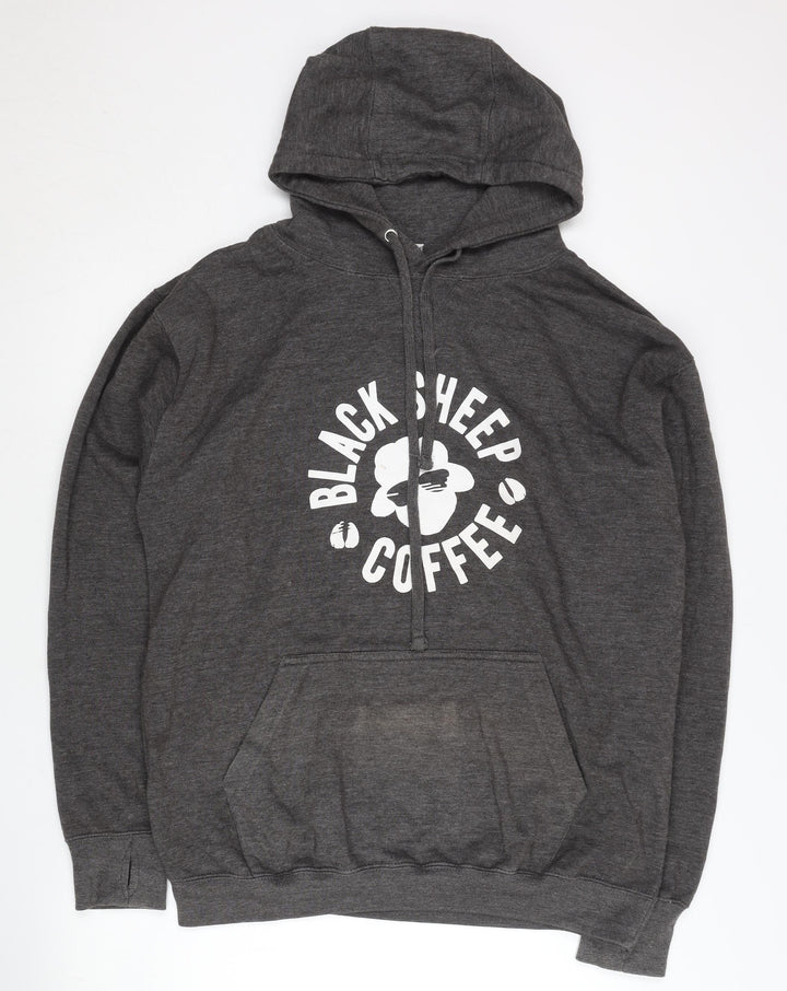 Just Hoods Men’s Grey Pullover Hoodie L Graphic Coffee Quote