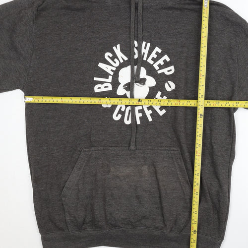 Just Hoods Men’s Grey Pullover Hoodie L Graphic Coffee Quote