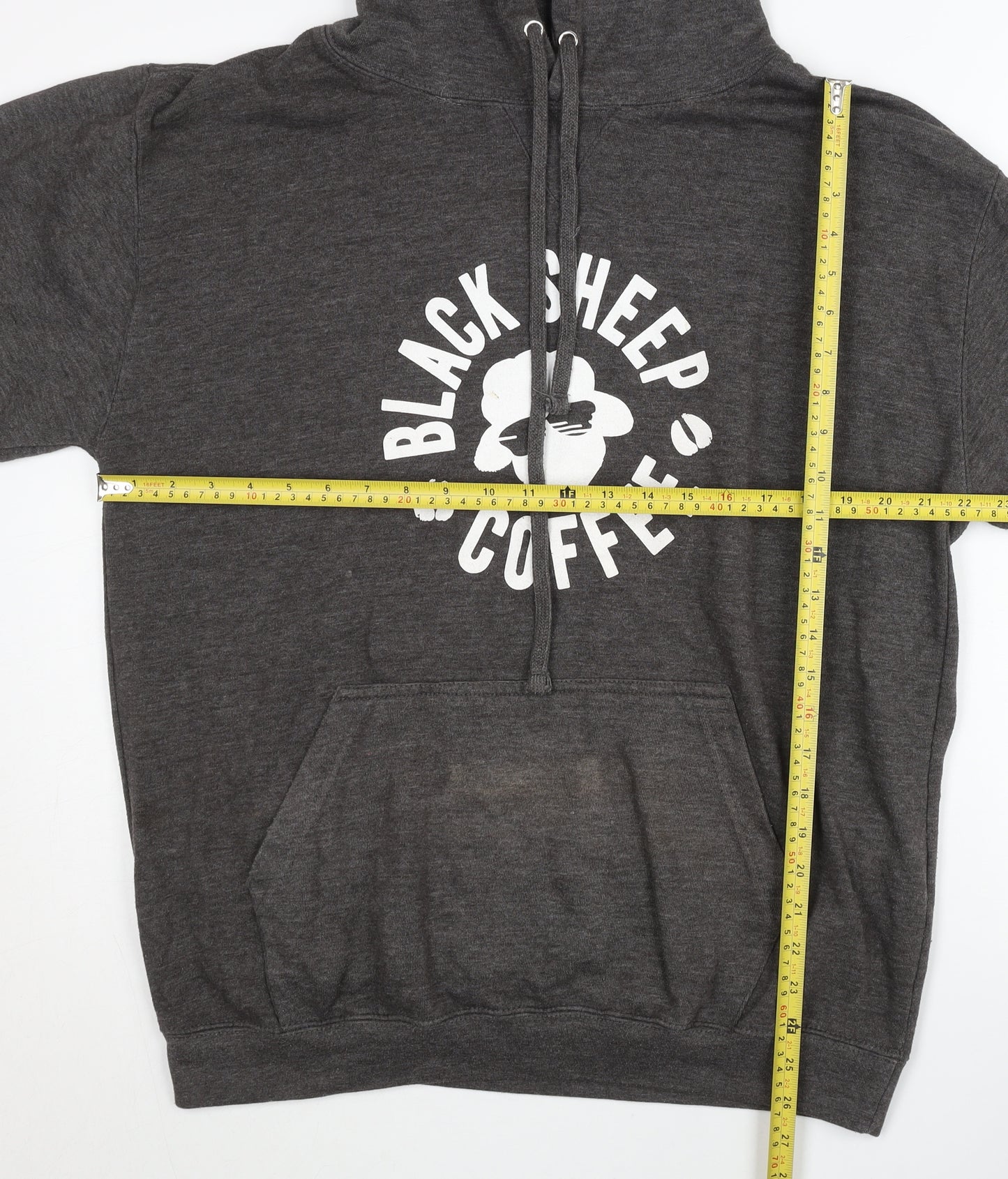Just Hoods Men’s Grey Pullover Hoodie L Graphic Coffee Quote