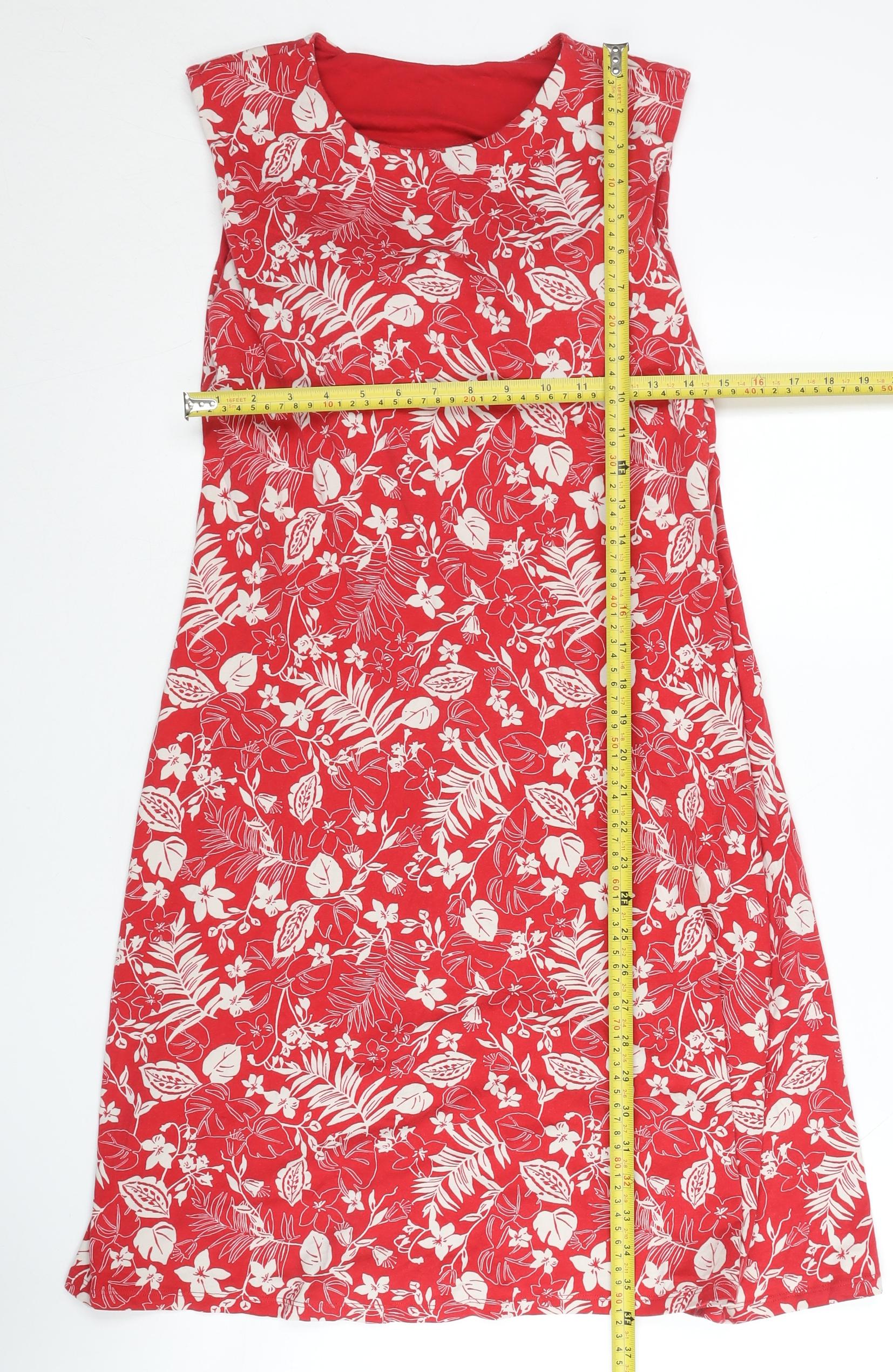 Uniqlo Women's Red Floral Shift Midi Dress M Sleeveless Summer – Preworn