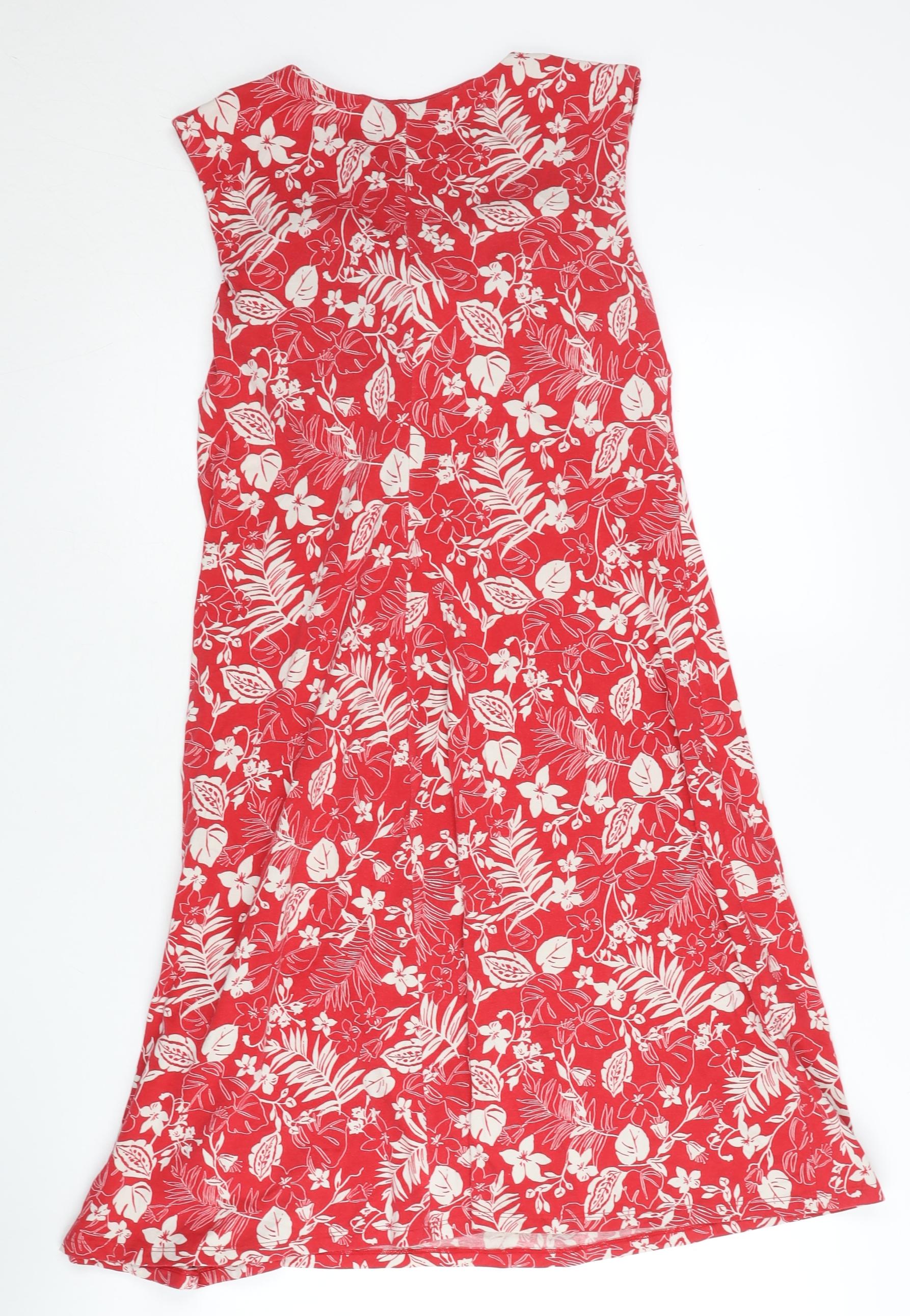 Uniqlo Women's Red Floral Shift Midi Dress M Sleeveless Summer – Preworn