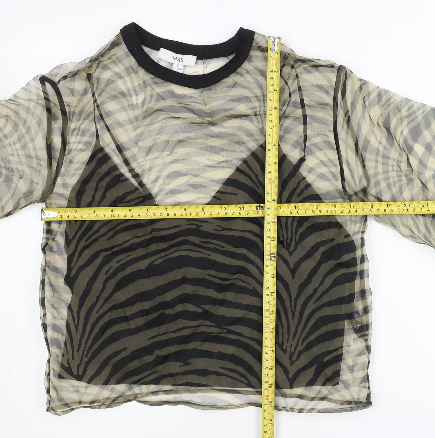 Marks and Spencer Women’s Black Animal Print Sheer Blouse Size 6