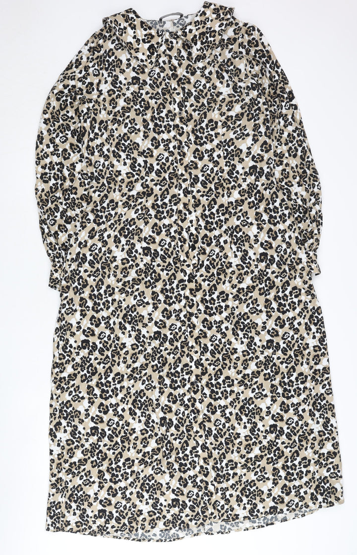 Marks and Spencer Women’s Beige Leopard Print Shift Dress Size 14