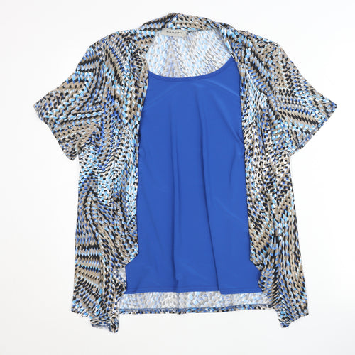 Bassini Women’s Blue Multicoloured Tunic Blouse Size 18 Scoop Neck