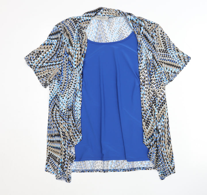 Bassini Women’s Blue Multicoloured Tunic Blouse Size 18 Scoop Neck