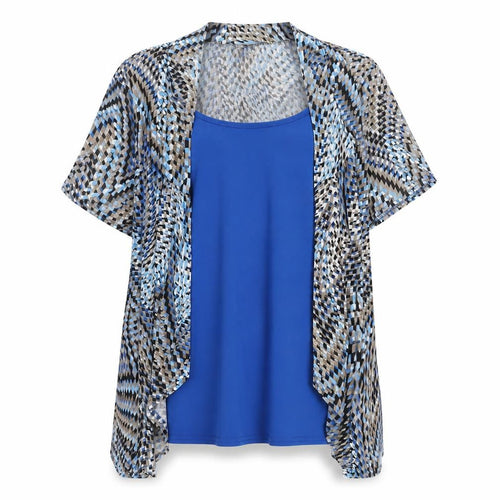 Bassini Women’s Blue Multicoloured Tunic Blouse Size 18 Scoop Neck