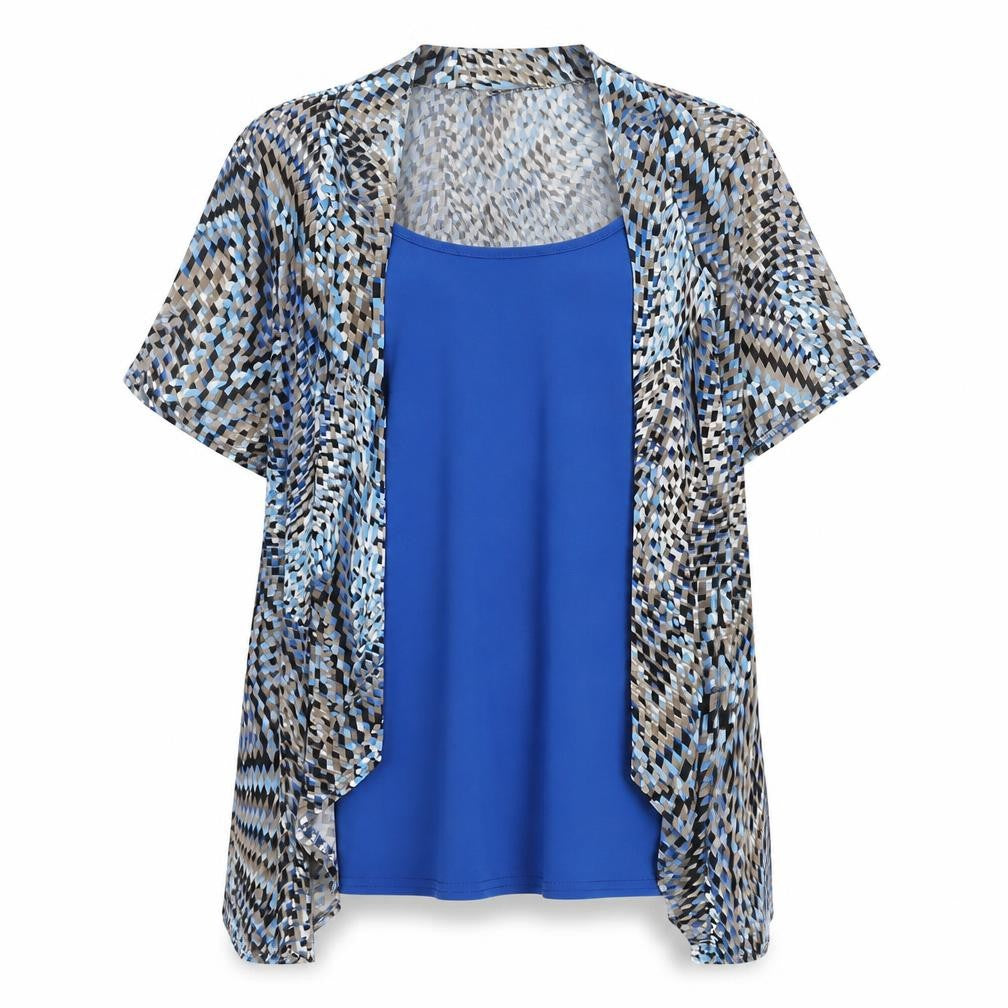 Bassini Women’s Blue Multicoloured Tunic Blouse Size 18 Scoop Neck