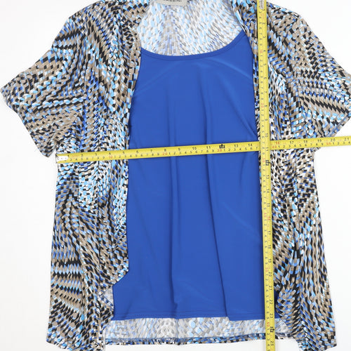Bassini Women’s Blue Multicoloured Tunic Blouse Size 18 Scoop Neck