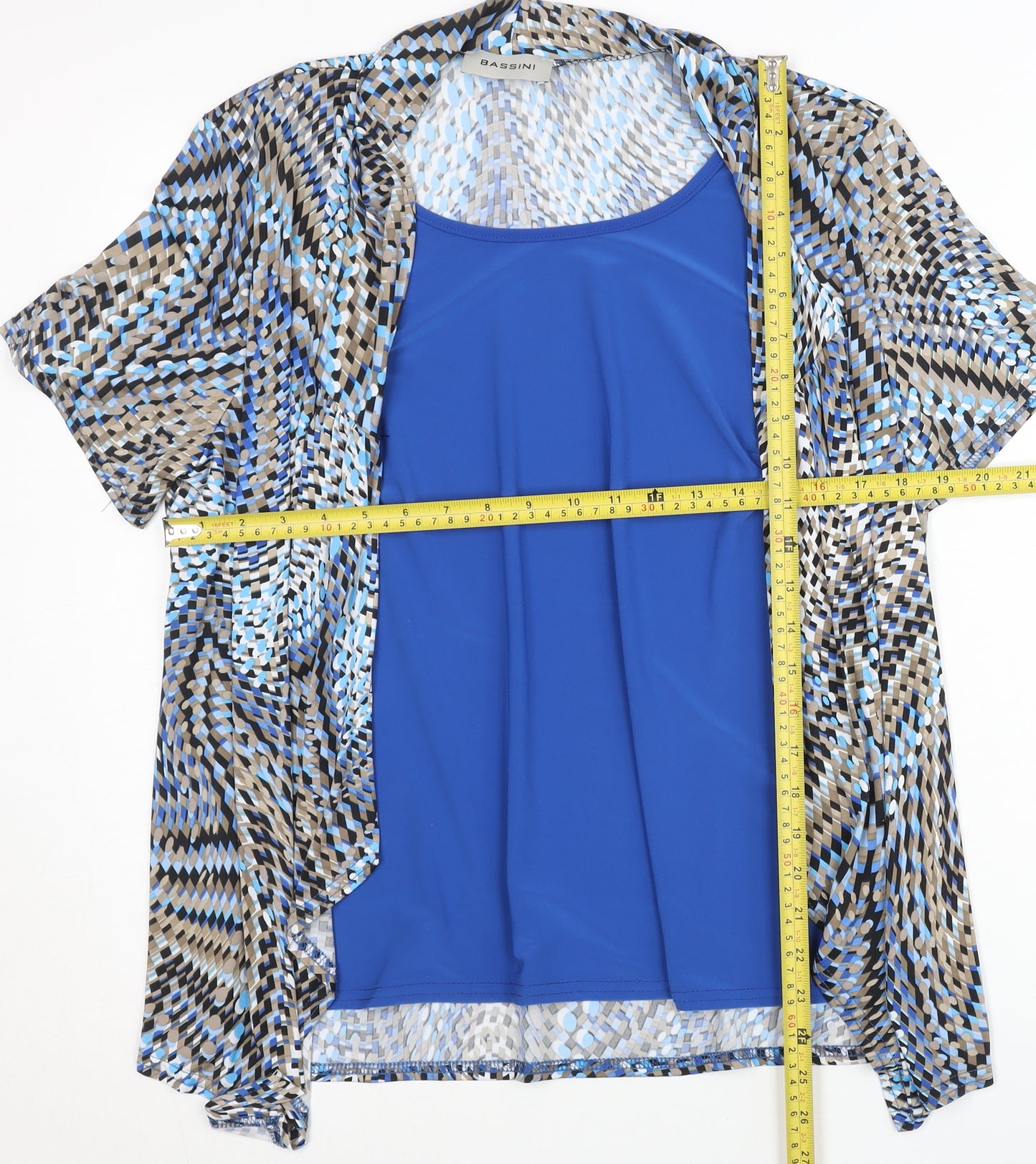 Bassini Women’s Blue Multicoloured Tunic Blouse Size 18 Scoop Neck