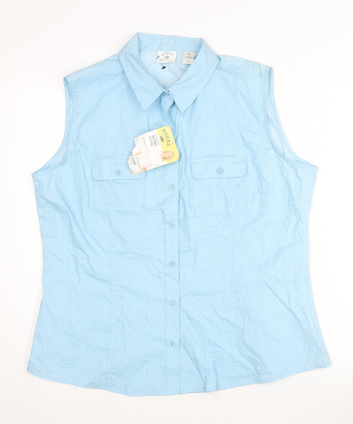 Lee Riders Women’s Blue Polka Dot Sleeveless Button-Up Shirt XL