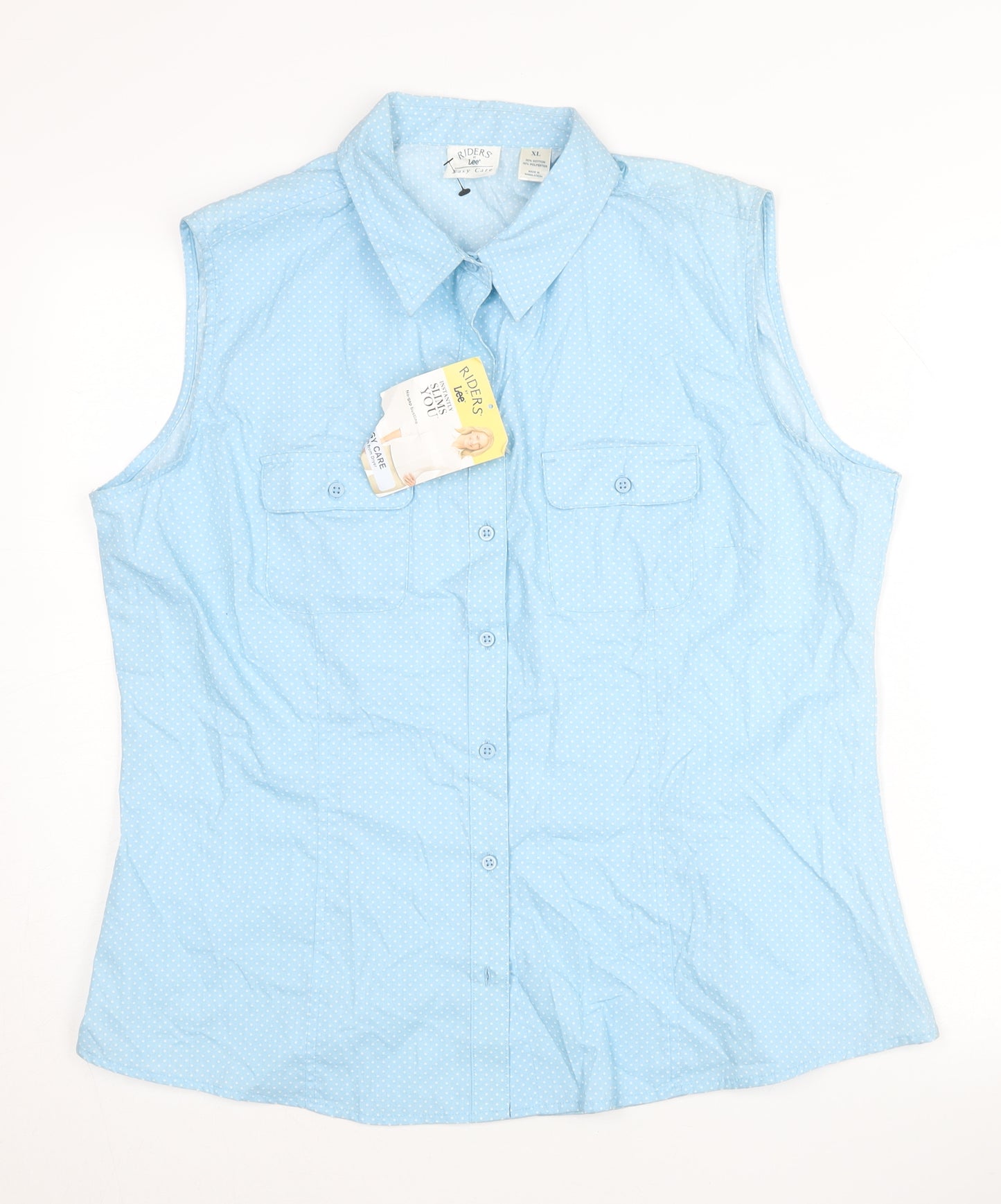 Lee Riders Women’s Blue Polka Dot Sleeveless Button-Up Shirt XL