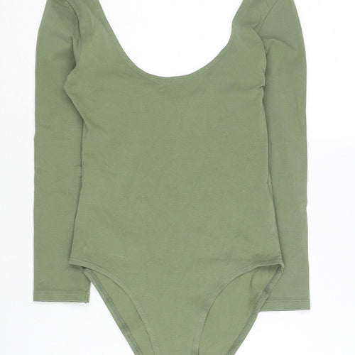 Topshop Women Green Long Sleeve Bodysuit Size 8 Slim Fit