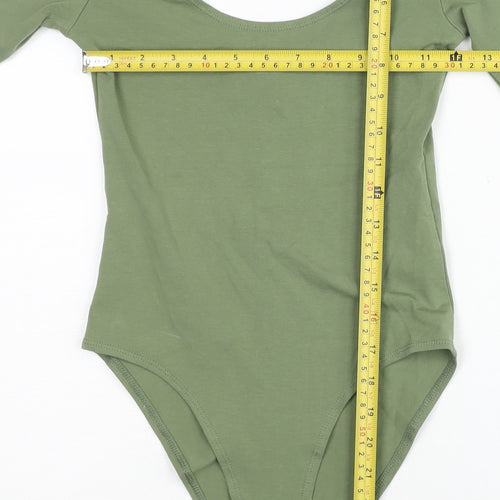 Topshop Women Green Long Sleeve Bodysuit Size 8 Slim Fit