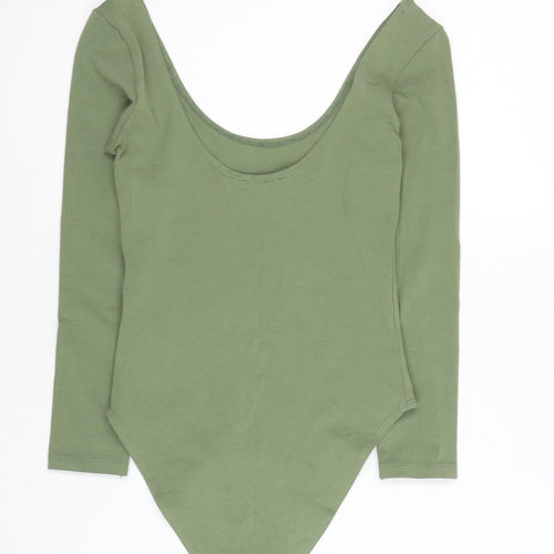 Topshop Women Green Long Sleeve Bodysuit Size 8 Slim Fit