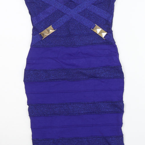 Lipsy Women Purple Bodycon Strapless Sweetheart Mini Dress Size 10