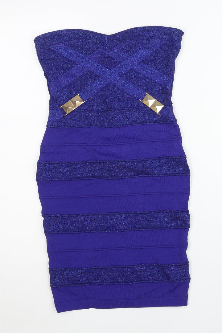 Lipsy Women Purple Bodycon Strapless Sweetheart Mini Dress Size 10