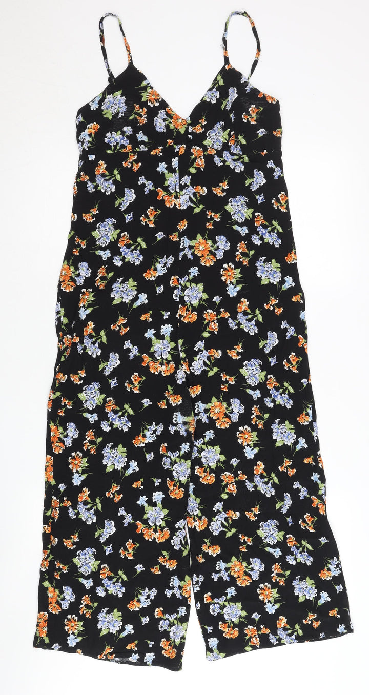 Nobody's Child Womens Black Floral Wide-Leg Jumpsuit UK 8
