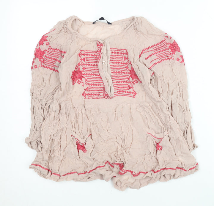 French Connection Womens Beige Embroidered Tunic Blouse UK 12