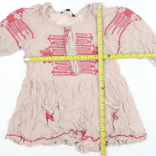 French Connection Womens Beige Embroidered Tunic Blouse UK 12