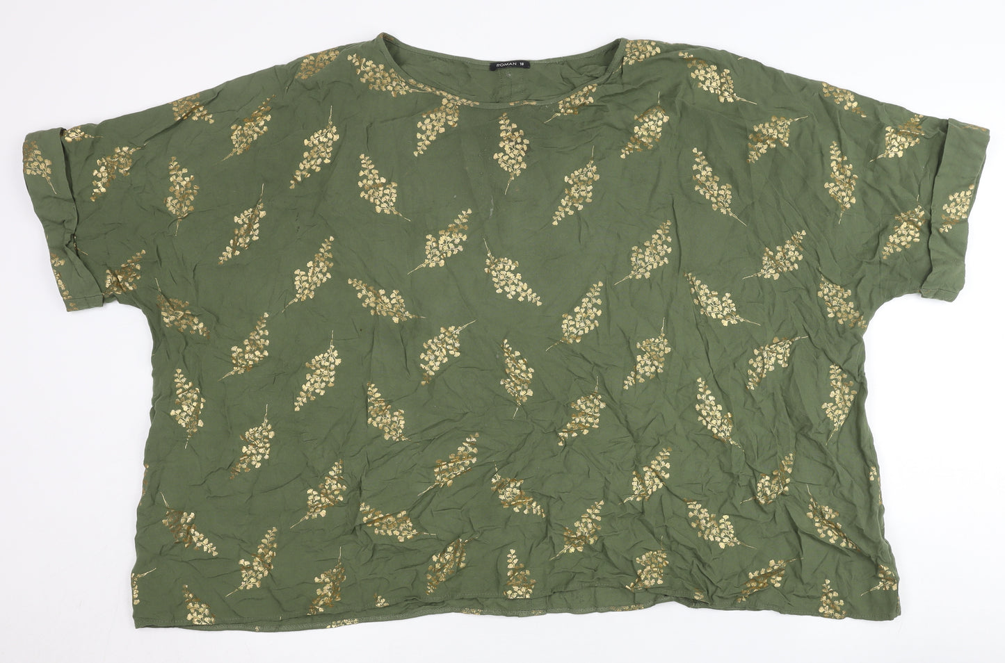 Roman Women’s Green Floral Tunic Blouse Size 18 Short Sleeve Viscose