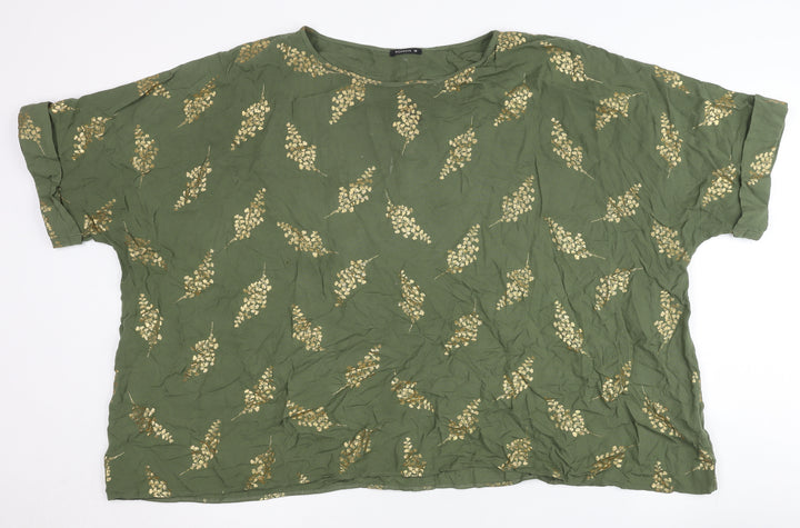Roman Women’s Green Floral Tunic Blouse Size 18 Short Sleeve Viscose