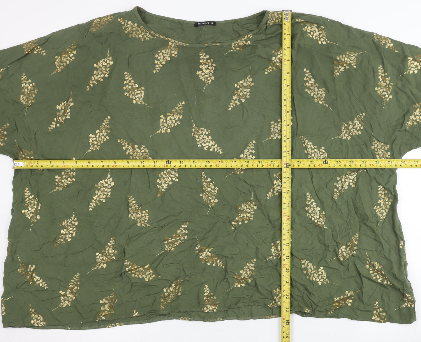 Roman Women’s Green Floral Tunic Blouse Size 18 Short Sleeve Viscose