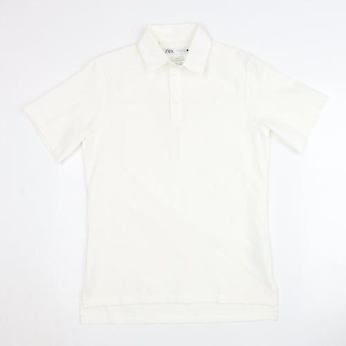 Zara Women White Polo Shirt Size 10 Slim Fit Short Sleeve